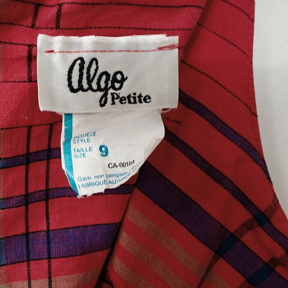 Vintage Red Plaid Dress, Button Accents, full skirt - Cottagecore, Sm-Med Petite - Picture 6 of 11